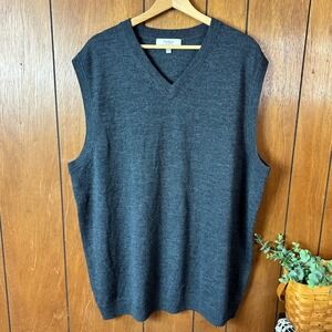 Turnbury Mens Dark Gray V Neck Sleeveless Merino Wool Sweater Vest 2XT